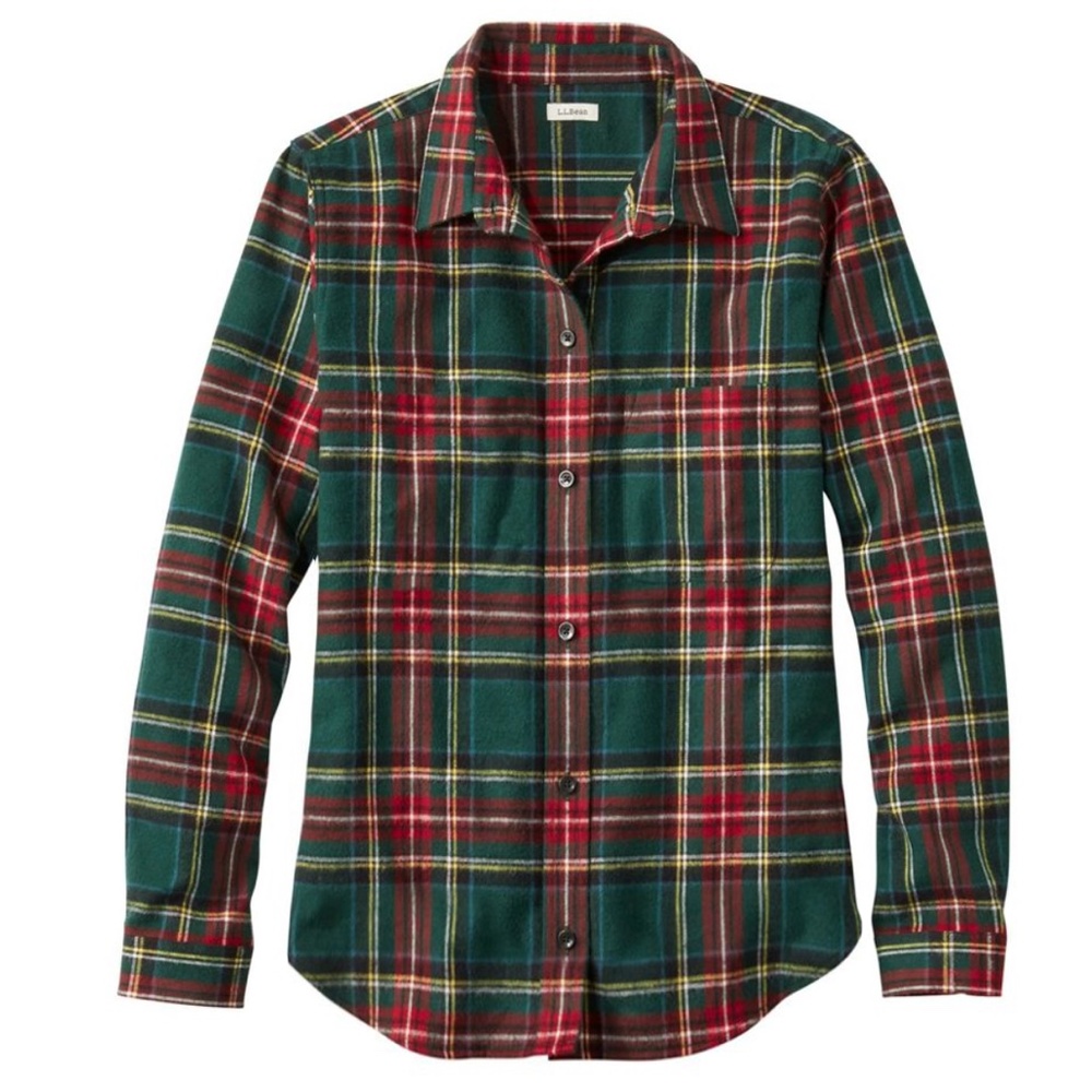 Green Scottish Plaid Flannel Fitted Button Front Pocket Shirt - L.L. Bean sz XL